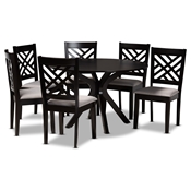 Baxton Studio Norah Modern and Contemporary Grey Fabric Upholstered and Dark Brown Finished Wood 7-Piece Dining Set